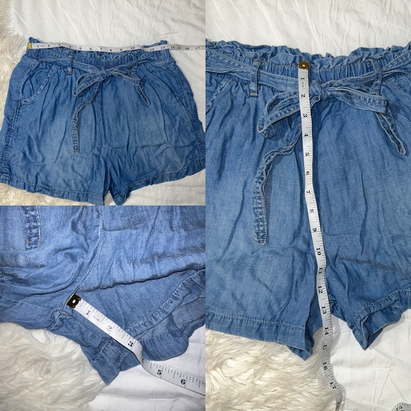 Knox Rose | Paper Bag Tie Elastic High Waisted Chambray Denim Look Shorts - Picture 14 of 15